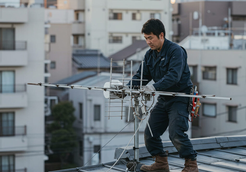 アンテナ撤去中の男性作業員